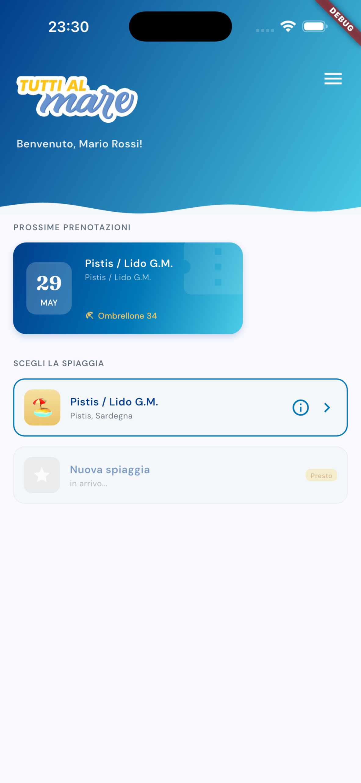 Tutti al mare app mobile per prenotazione ombrelloni, ticket prenotato